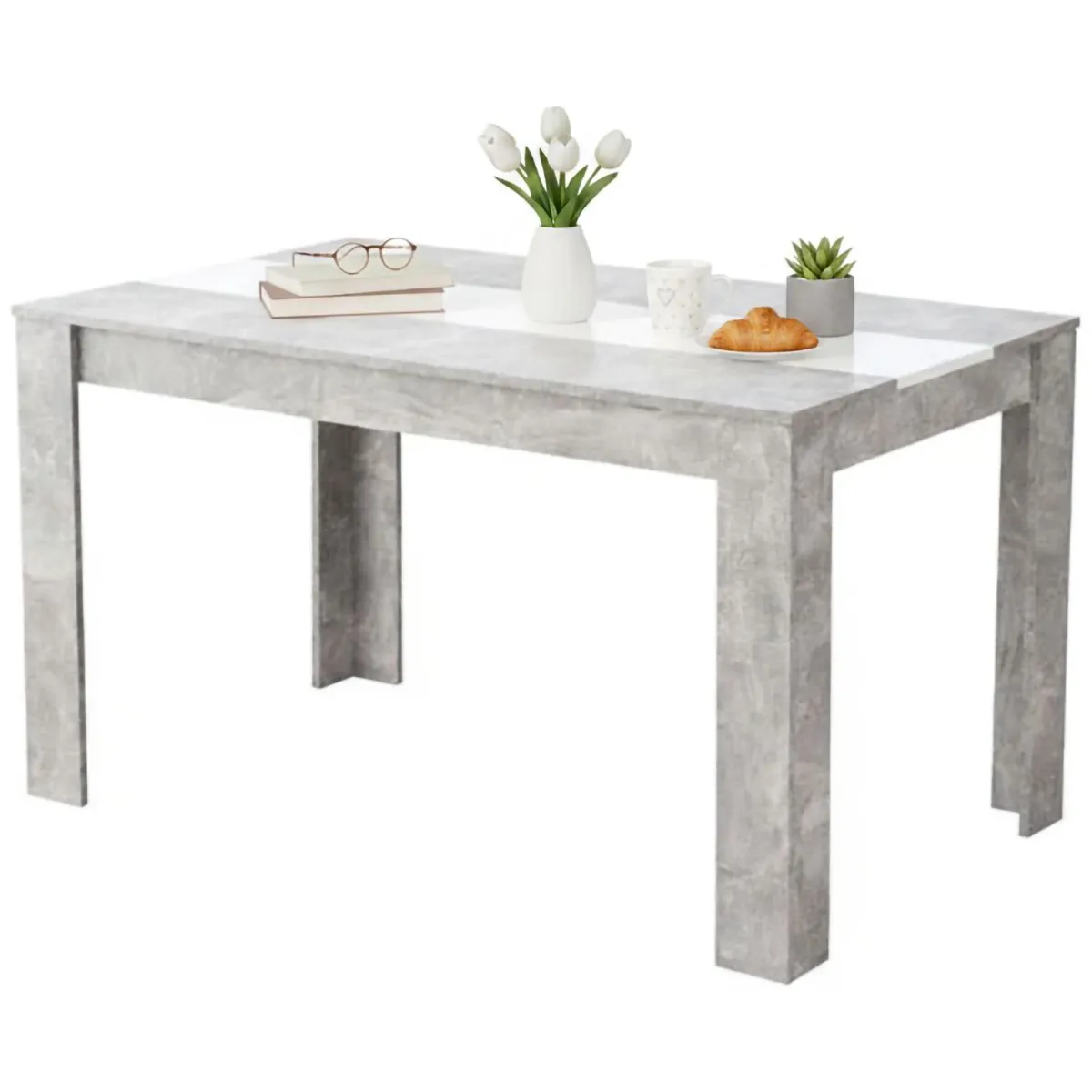 Tavoli Fissi > Dmora Tavolo Fisso Grigio Cemento Bianco 6 Posti Forma Rettangolare 135x80.5x74.5h cm, Colore Struttura Bianco - Simala Bianco, Grigio Cemento