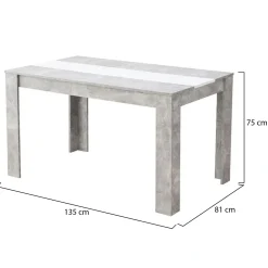 Tavoli Fissi > Dmora Tavolo Fisso Grigio Cemento Bianco 6 Posti Forma Rettangolare 135x80.5x74.5h cm, Colore Struttura Bianco - Simala Bianco, Grigio Cemento
