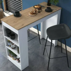 Tavoli Fissi|Cucina > Dmora Tavolo Fisso Marrone Noce Bianco 2 Posti 120x50x100h cm, Forma Rettangolare - Assan Bianco, Marrone Noce
