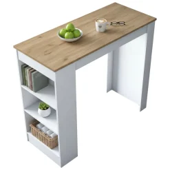 Tavoli Fissi|Cucina > Dmora Tavolo Fisso Marrone Noce Bianco 2 Posti 120x50x100h cm, Forma Rettangolare - Assan Bianco, Marrone Noce