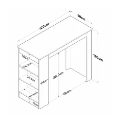 Tavoli Fissi|Cucina > Dmora Tavolo Fisso Marrone Noce Bianco 2 Posti 120x50x100h cm, Forma Rettangolare - Assan Bianco, Marrone Noce