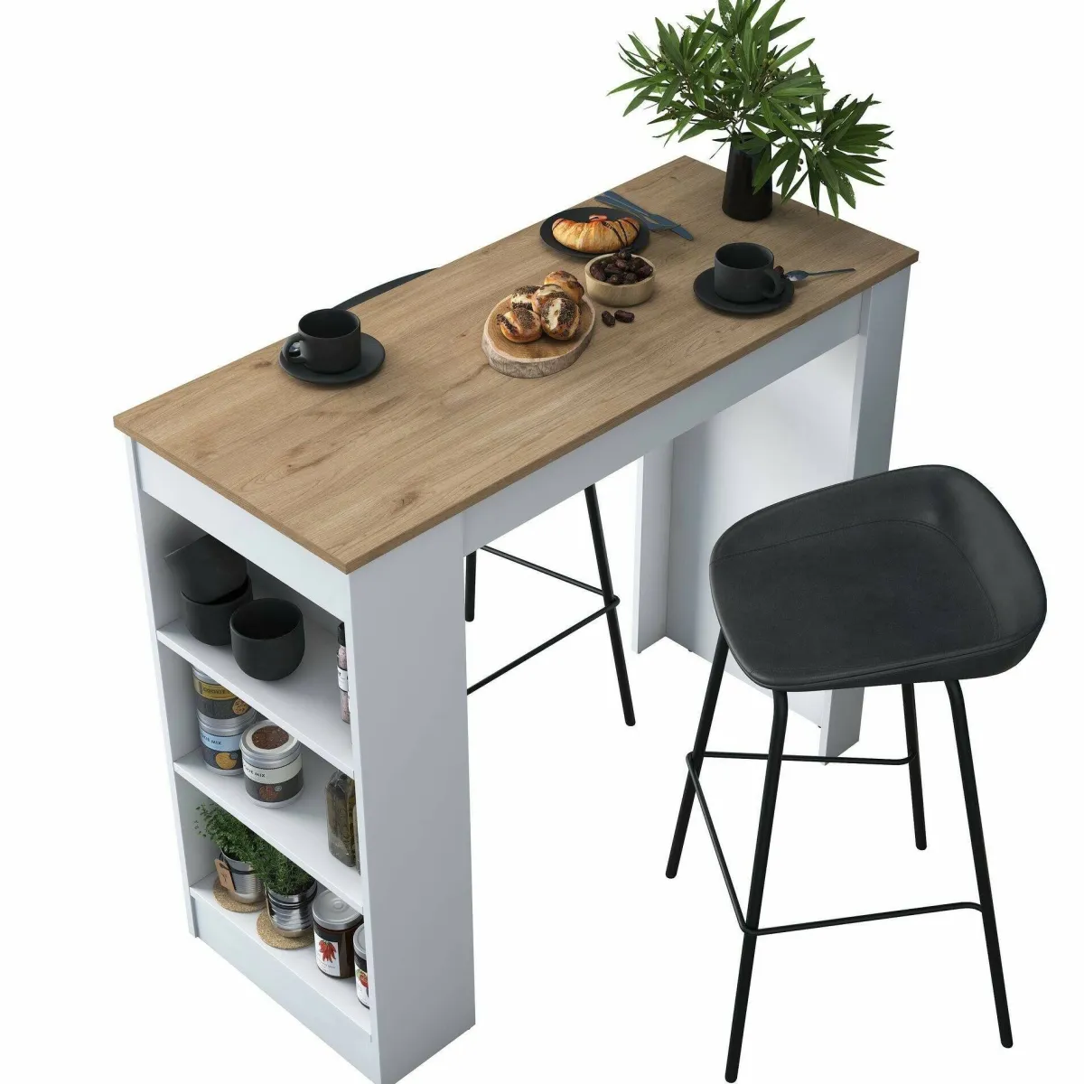Tavoli Fissi|Cucina > Dmora Tavolo Fisso Marrone Noce Bianco 2 Posti 120x50x100h cm, Forma Rettangolare - Assan Bianco, Marrone Noce