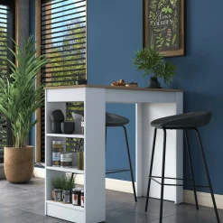 Tavoli Fissi|Cucina > Dmora Tavolo Fisso Marrone Noce Bianco 2 Posti 120x50x100h cm, Forma Rettangolare - Assan Bianco, Marrone Noce