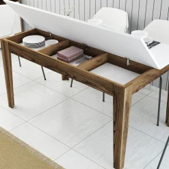 Tavoli Fissi > Dmora Tavolo Fisso Marrone Noce Bianco Crema 6 Posti Forma Rettangolare 110x72x75h cm, Peso Supportato 120 kg - Zane Bianco Crema, Marrone Noce