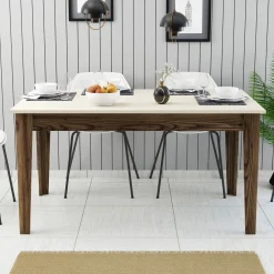 Tavoli Fissi > Dmora Tavolo Fisso Marrone Noce Bianco Marmo 6 Posti Forma Rettangolare 110x72x75h cm, Peso Supportato 120 kg - Madone Bianco Marmo, Marrone Noce