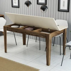 Tavoli Fissi > Dmora Tavolo Fisso Marrone Noce Bianco Marmo 6 Posti Forma Rettangolare 110x72x75h cm, Peso Supportato 120 kg - Madone Bianco Marmo, Marrone Noce