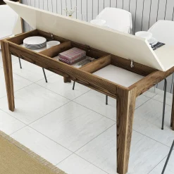 Tavoli Fissi > Dmora Tavolo Fisso Marrone Noce Bianco Marmo 6 Posti Forma Rettangolare 110x72x75h cm, Peso Supportato 120 kg - Madone Bianco Marmo, Marrone Noce