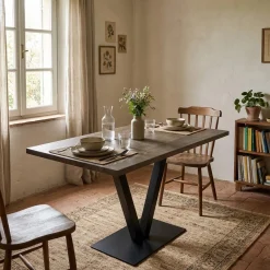 Tavoli Fissi > Dmora Tavolo Fisso Marrone Noce Nero Antracite 6 Posti Forma Rettangolare 145x88x75h cm, Peso Supportato 120 kg - Viverone Nero Antracite, Marrone Noce