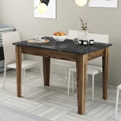 Tavoli Fissi > Dmora Tavolo Fisso Marrone Noce Nero Marmo 6 Posti Forma Rettangolare 145x88x75h cm, Peso Supportato 120 kg - Viverone Nero Marmo, Marrone Noce