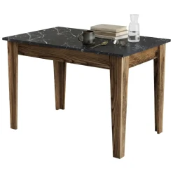 Tavoli Fissi > Dmora Tavolo Fisso Marrone Noce Nero Marmo 6 Posti Forma Rettangolare 145x88x75h cm, Peso Supportato 120 kg - Viverone Nero Marmo, Marrone Noce