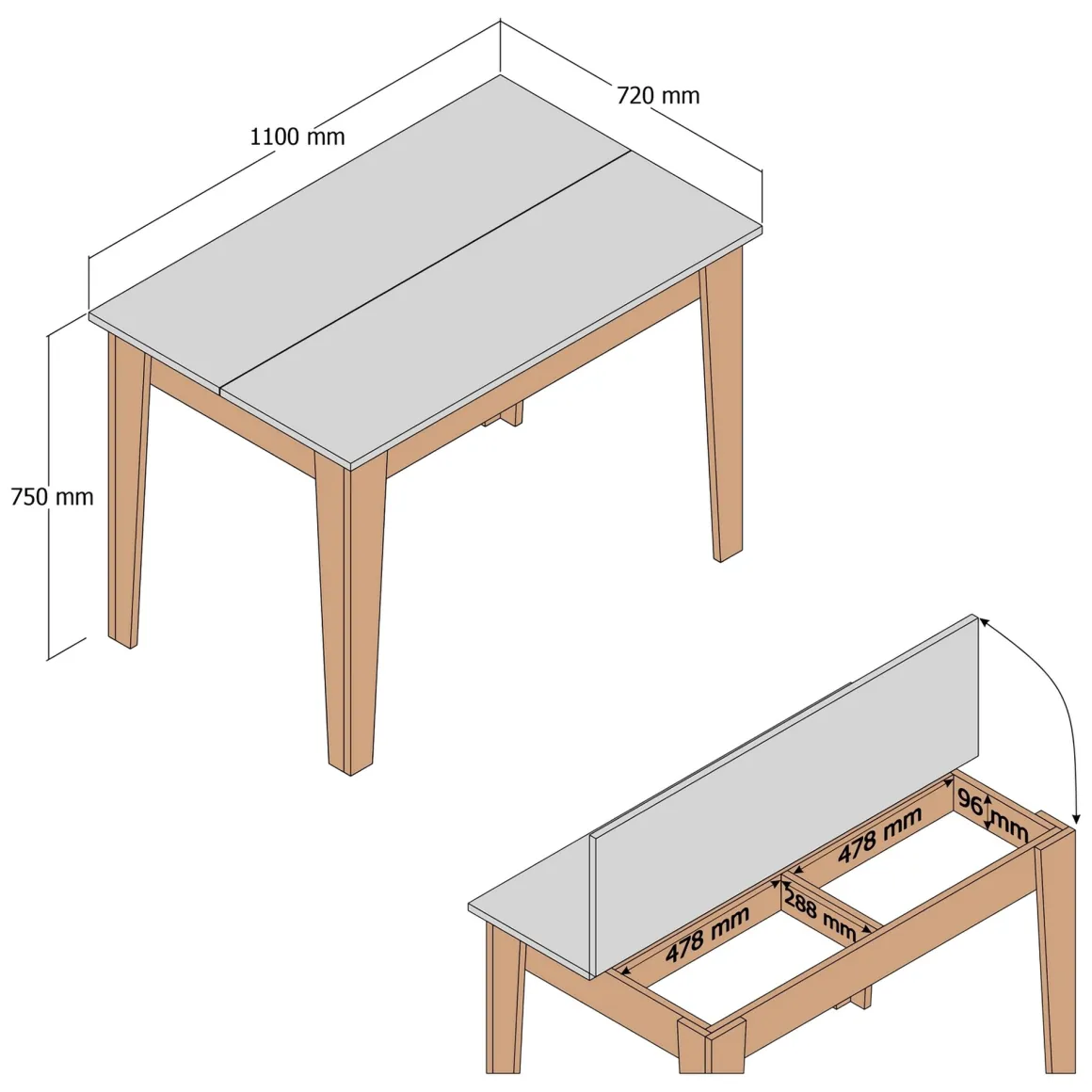 Tavolo Fisso Marrone Noce Nero Marmo 6 Posti Forma Rettangolare 110x72x75h cm, Peso Supportato 120 kg - Zane