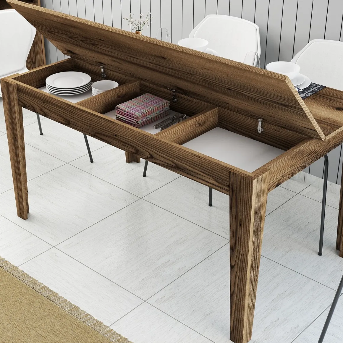 Tavoli Fissi > Dmora Tavolo Fisso 6 Posti Forma Rettangolare 160x80x75h cm, Peso Supportato 120 kg - Pretoro Marrone Noce