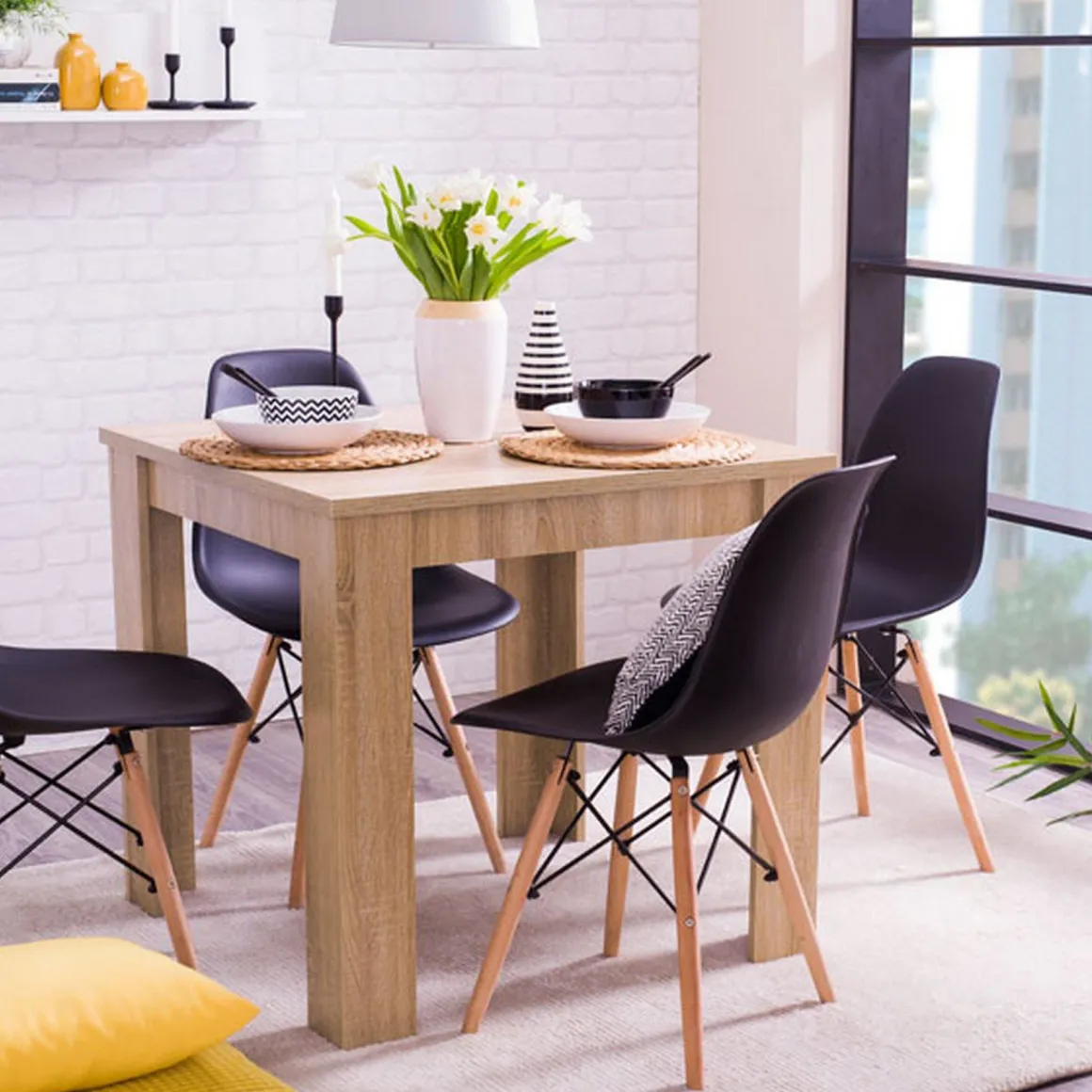 Tavolo Fisso Marrone 4 Posti Forma Rettangolare 80x80x75h cm, Materiale Piano in Legno Nobilitato - Cagno