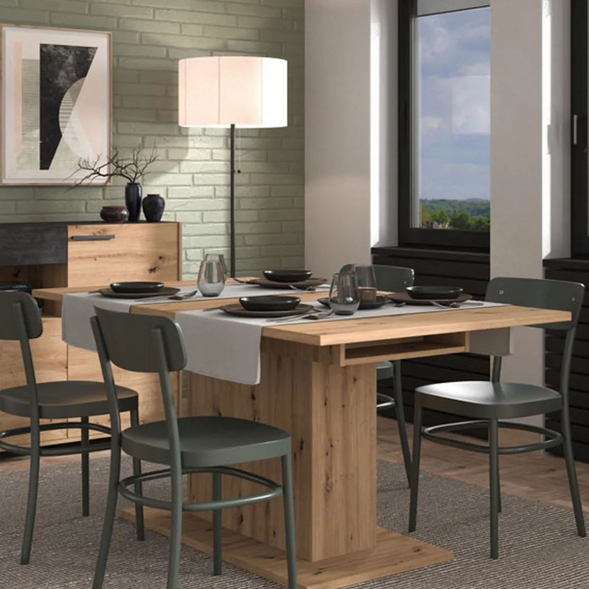 Tavoli Fissi > Dmora Tavolo Fisso 6 Posti Ripiano Effetto Dogato 135x80x76h cm, Forma Rettangolare - Luarca Marrone Rovere Nodi