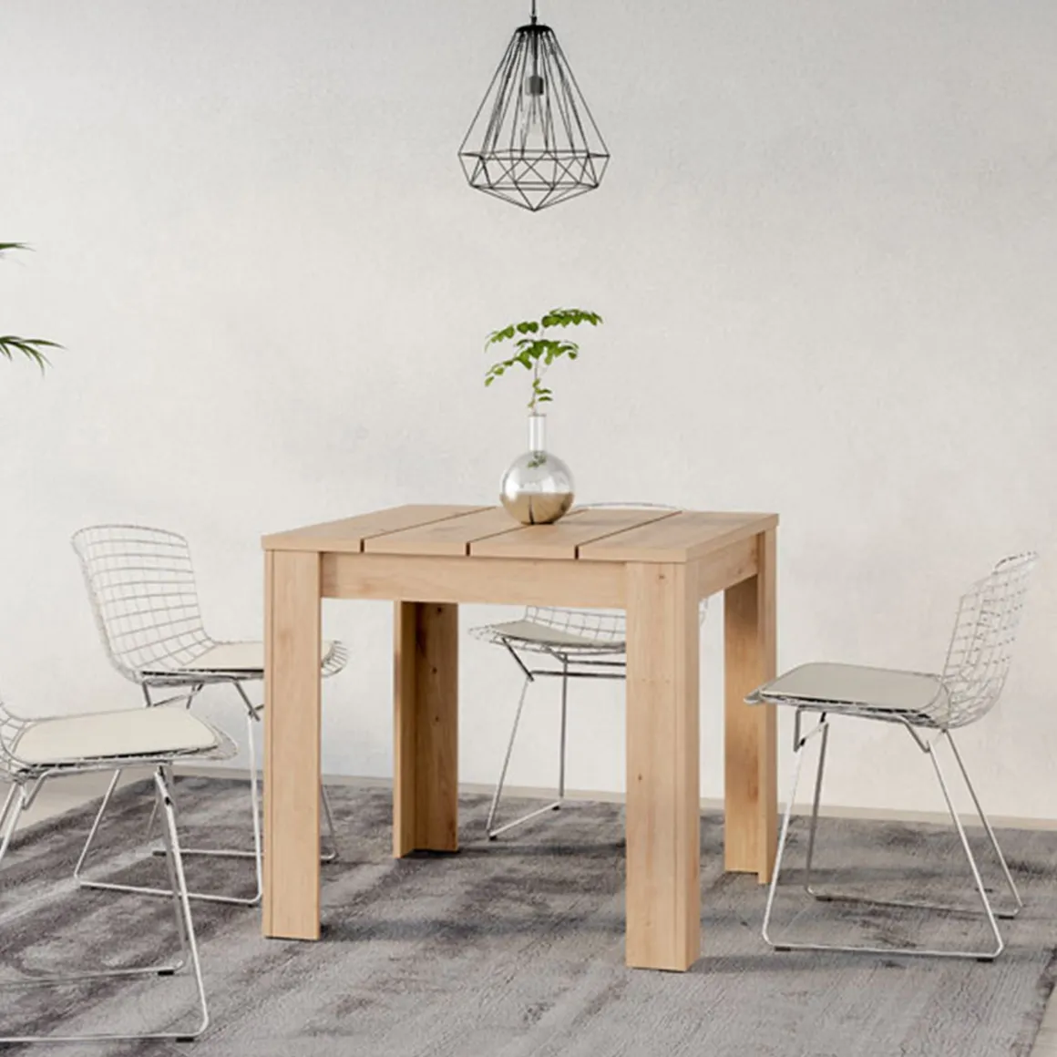 Tavolo Fisso Marrone Rovere Nodi 6 Posti Ripiano Effetto Dogato 80x80x76h cm, Forma Quadrato - Trosa