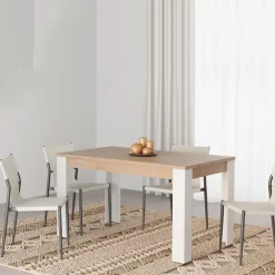 Tavoli Fissi > Dmora Tavolo Fisso Marrone Rovere Nodi Bianco Opaco 8 Posti Forma Rettangolare 160x80x77h cm, Sfumatura Colore Struttura Rovere Nodi - Senn Bianco Opaco, Marrone Rovere Nodi