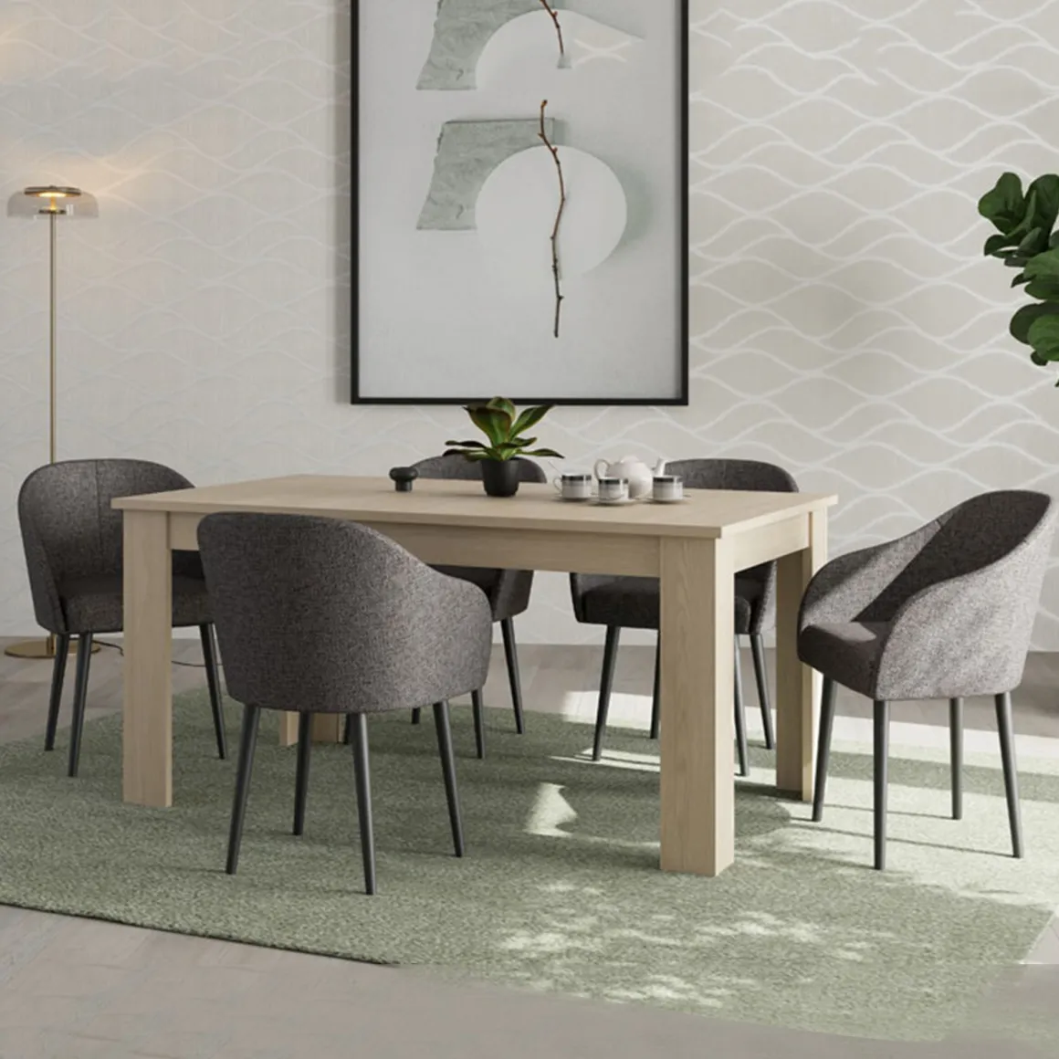 Tavolo Fisso Marrone Rovere 8 Posti Forma Rettangolare 160x90x77h cm, Sfumatura Colore Struttura Rovere - Rifred