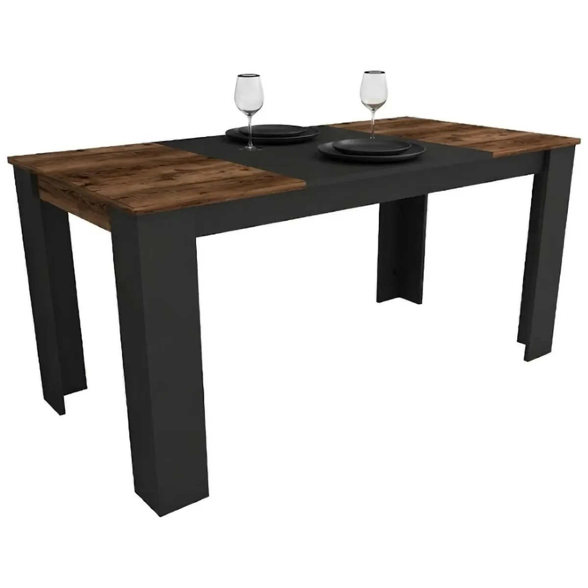 Tavoli Fissi > Dmora Tavolo Fisso Nero Marrone Rovere Nodi 6 Posti Forma Rettangolare 160x80x77h cm, Peso Supportato 120 kg - Veleso Marrone, Nero Rovere Nodi