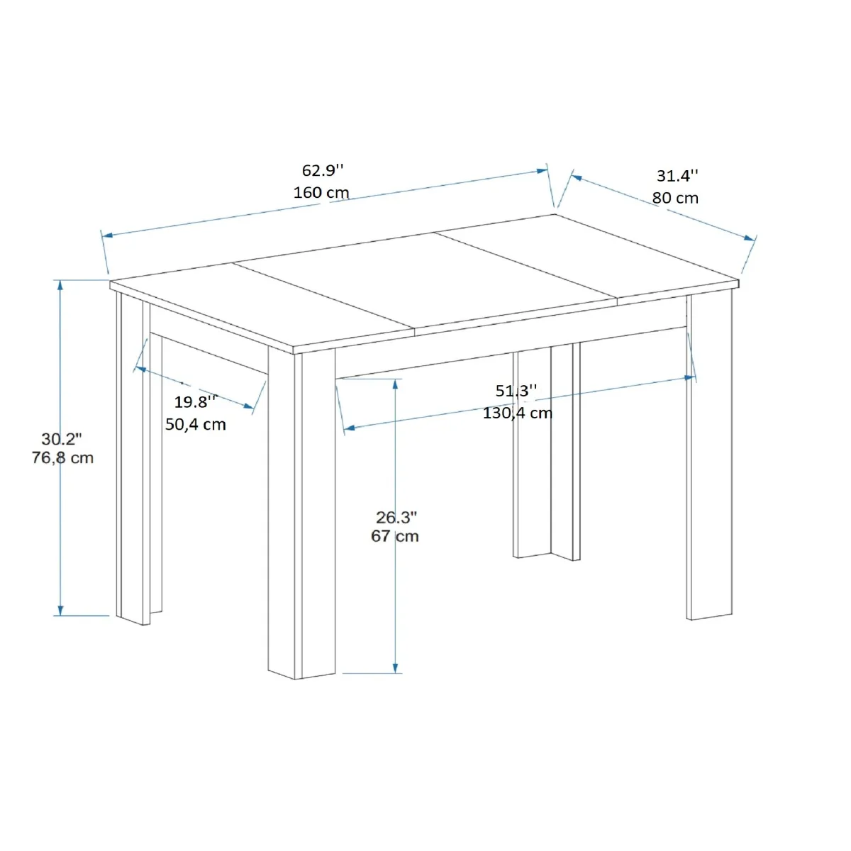 Tavoli Fissi > Dmora Tavolo Fisso Nero Marrone Rovere Nodi 6 Posti Forma Rettangolare 160x80x77h cm, Peso Supportato 120 kg - Veleso Marrone, Nero Rovere Nodi