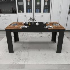 Tavoli Fissi > Dmora Tavolo Fisso Nero Marrone Rovere Nodi 6 Posti Forma Rettangolare 160x80x77h cm, Peso Supportato 120 kg - Veleso Marrone, Nero Rovere Nodi