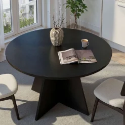 Tavoli Fissi > Dmora Tavolo Fisso 4 Posti Forma Rotondo 120x120x75h cm, Peso Supportato 60 kg - Racale Nero