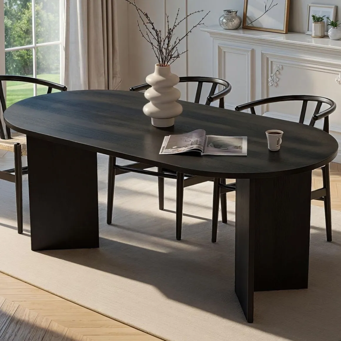 Tavolo Fisso Nero 6 Posti Forma Ovale 180x89.5x75h cm, Peso Supportato 70 kg - Monterano