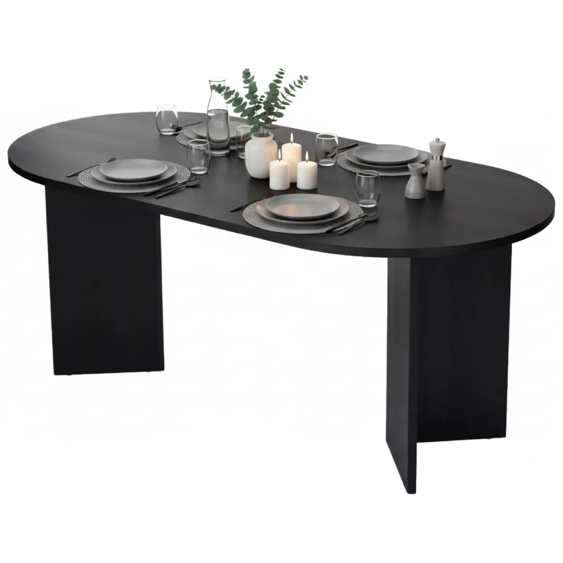 Tavolo Fisso Nero 6 Posti Forma Ovale 180x89.5x75h cm, Peso Supportato 70 kg - Monterano