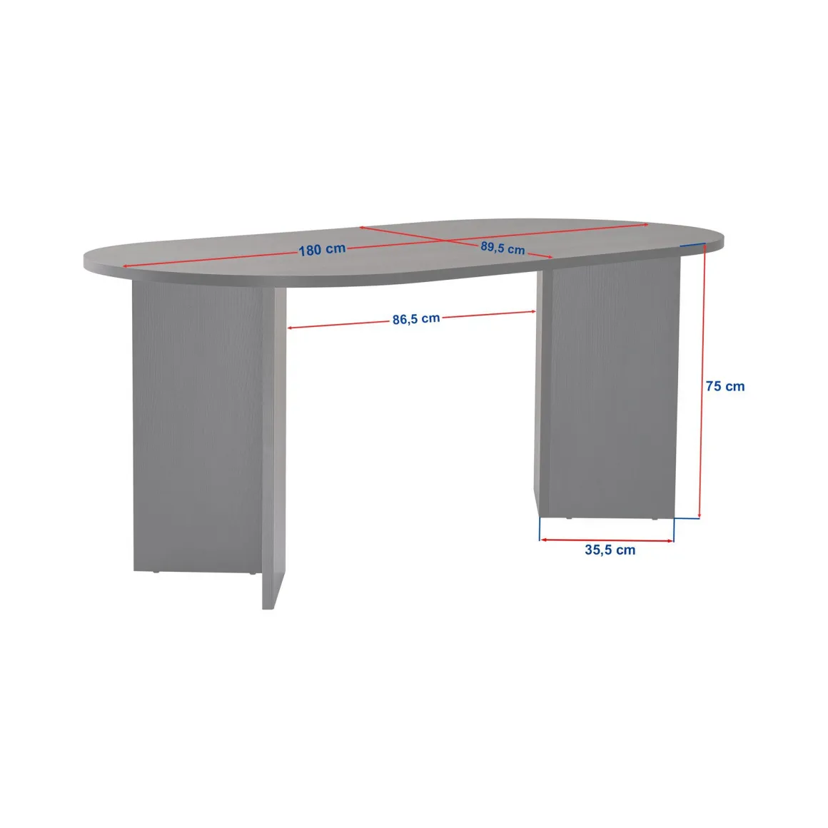 Tavolo Fisso Nero 6 Posti Forma Ovale 180x89.5x75h cm, Peso Supportato 70 kg - Monterano