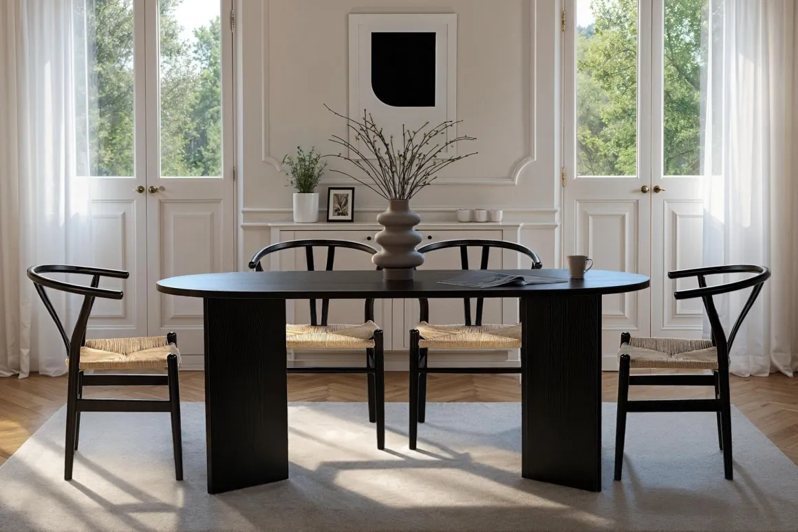 Tavolo Fisso Nero 6 Posti Forma Ovale 180x89.5x75h cm, Peso Supportato 70 kg - Monterano