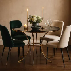Tavoli Fissi > Dmora Tavolo Fisso Trasparente oro 2 Posti Struttura Intrecciata 70x70x103h cm, Forma Rotondo - Fakari Oro, Trasparente