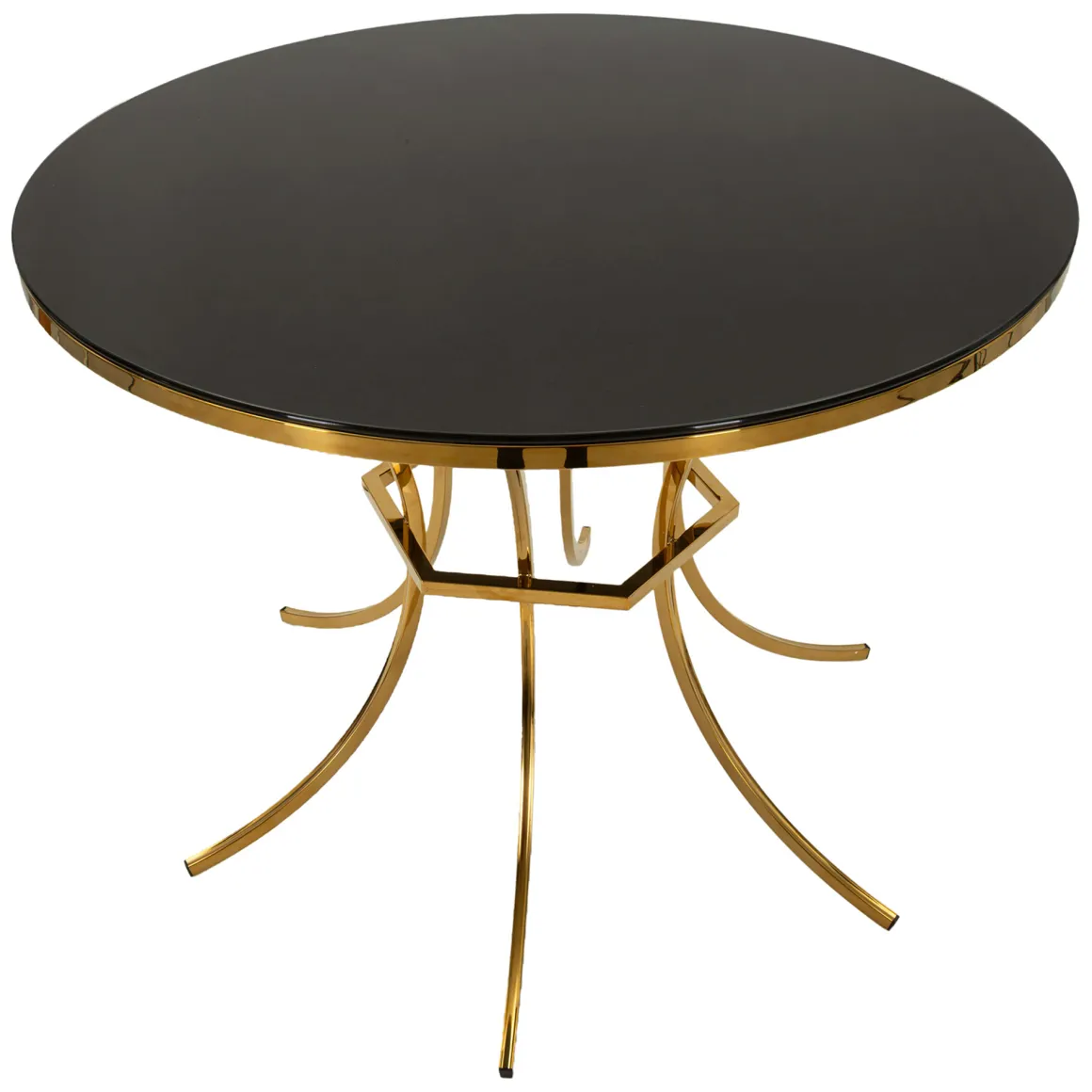 Tavoli Fissi > Dmora Tavolo Fisso Trasparente oro 2 Posti Struttura Intrecciata 70x70x103h cm, Forma Rotondo - Fakari Oro, Trasparente