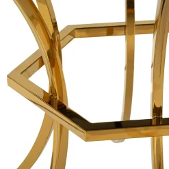 Tavoli Fissi > Dmora Tavolo Fisso Trasparente oro 2 Posti Struttura Intrecciata 70x70x103h cm, Forma Rotondo - Fakari Oro, Trasparente