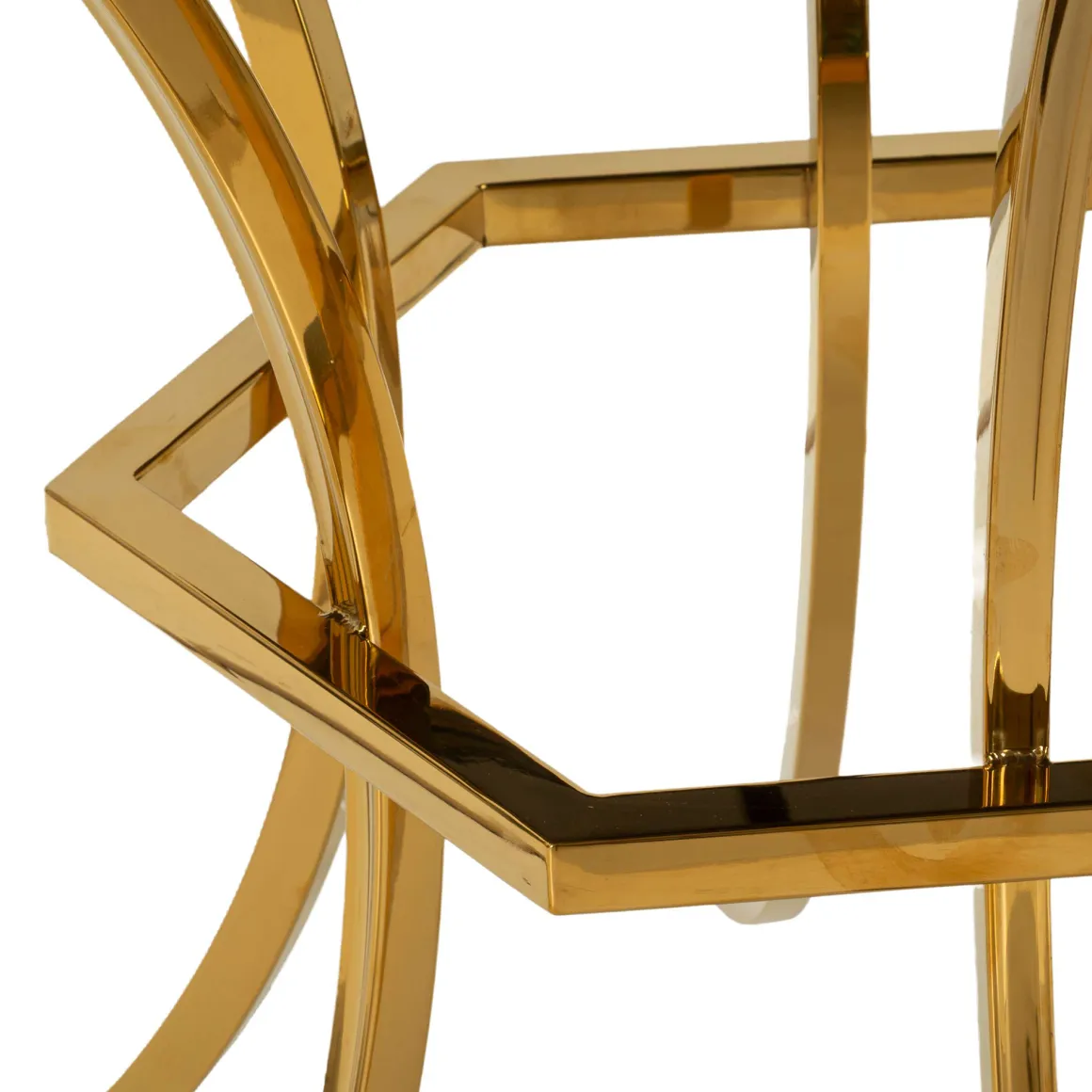 Tavoli Fissi > Dmora Tavolo Fisso Trasparente oro 2 Posti Struttura Intrecciata 70x70x103h cm, Forma Rotondo - Fakari Oro, Trasparente