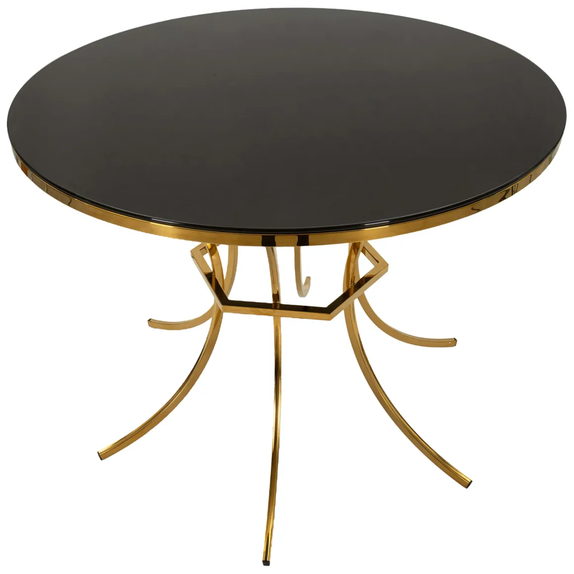 Tavoli Fissi > Dmora Tavolo Fisso Trasparente oro 2 Posti Struttura Intrecciata 70x70x103h cm, Forma Rotondo - Fakari Oro, Trasparente