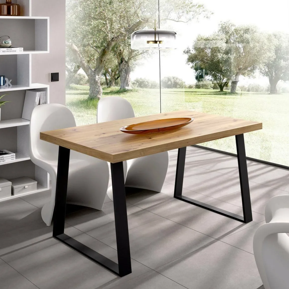 Tavolo legno e metallo rettangolare 8 posti 140x90cm - Amitrax