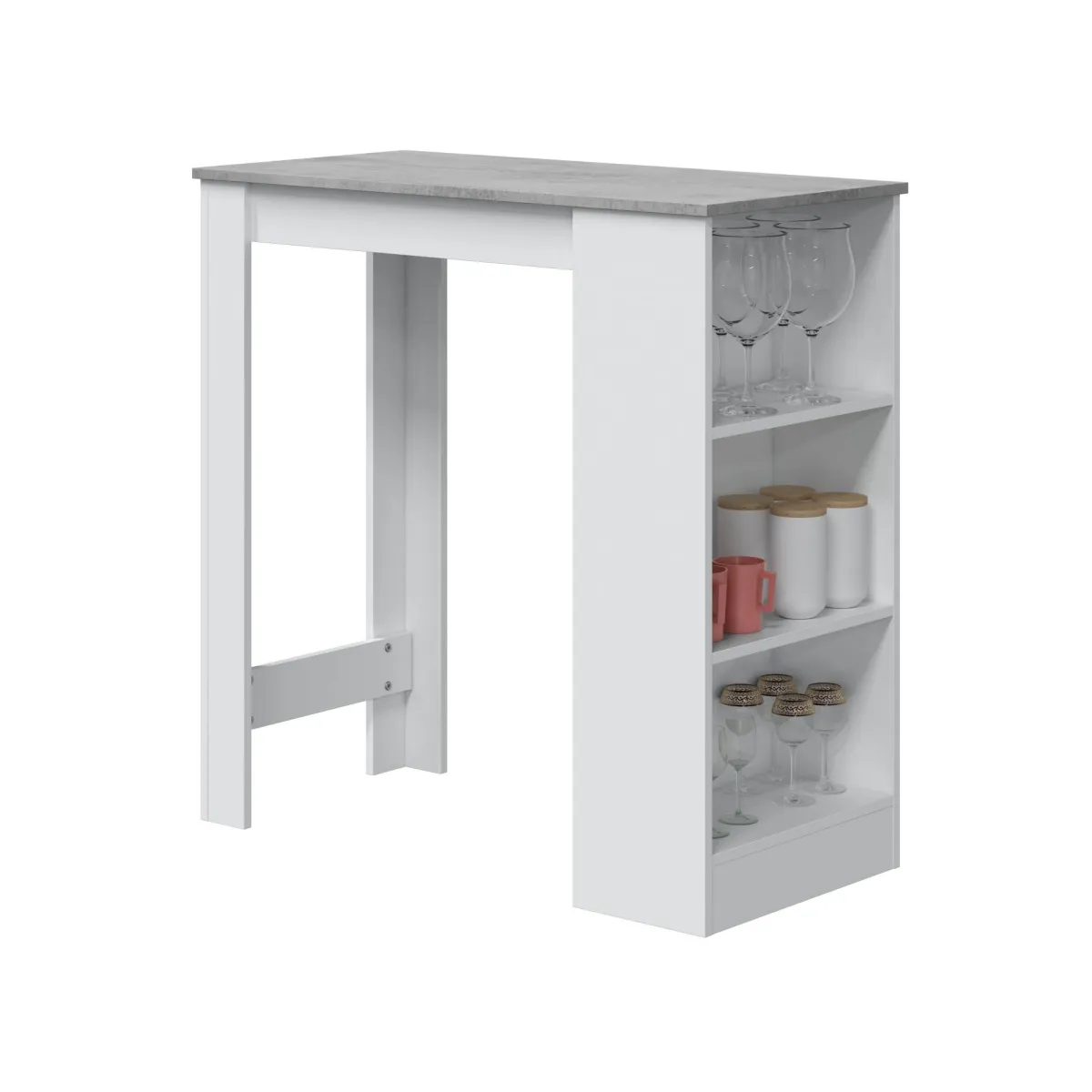 Cucina|Salotto > Dmora Tavolo rettangolare con scaffale 6 posti bianco e cemento 130x50cm - Andreoli Grigio, Bianco Cemento