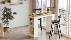 Tavoli Fissi|Cucina > Dmora Tavolo rettangolare 5 posti con scaffale noce e bianco 120x53cm - Areneio Bianco, Marrone Noce