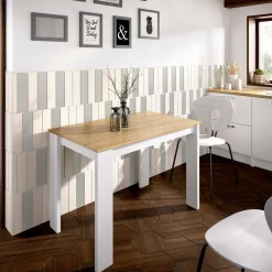 Tavolo rettangolare salvaspazio 6 posti legno e bianco 110x67cm - Amaranthya