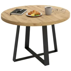 Tavoli Fissi|Cucina > Dmora Tavolo rotondo in metallo e legno 4 posti 120x120cm - Abal Nero