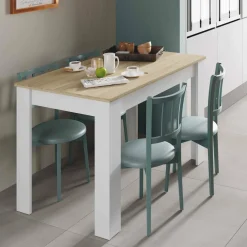 Tavoli Fissi|Cucina > Dmora Tavolo salvaspazio rettangolare 6 posti bianco e rovere 109x67cm - Anat Marrone, Bianco Rovere