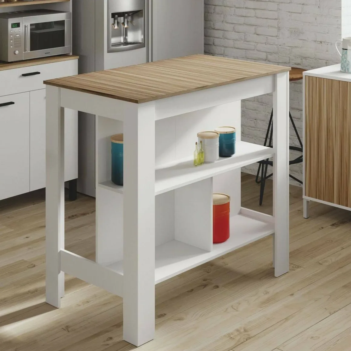 Tavolo scaffale rettangolare 6 posti bianco e rovere 103x67cm - Barzano