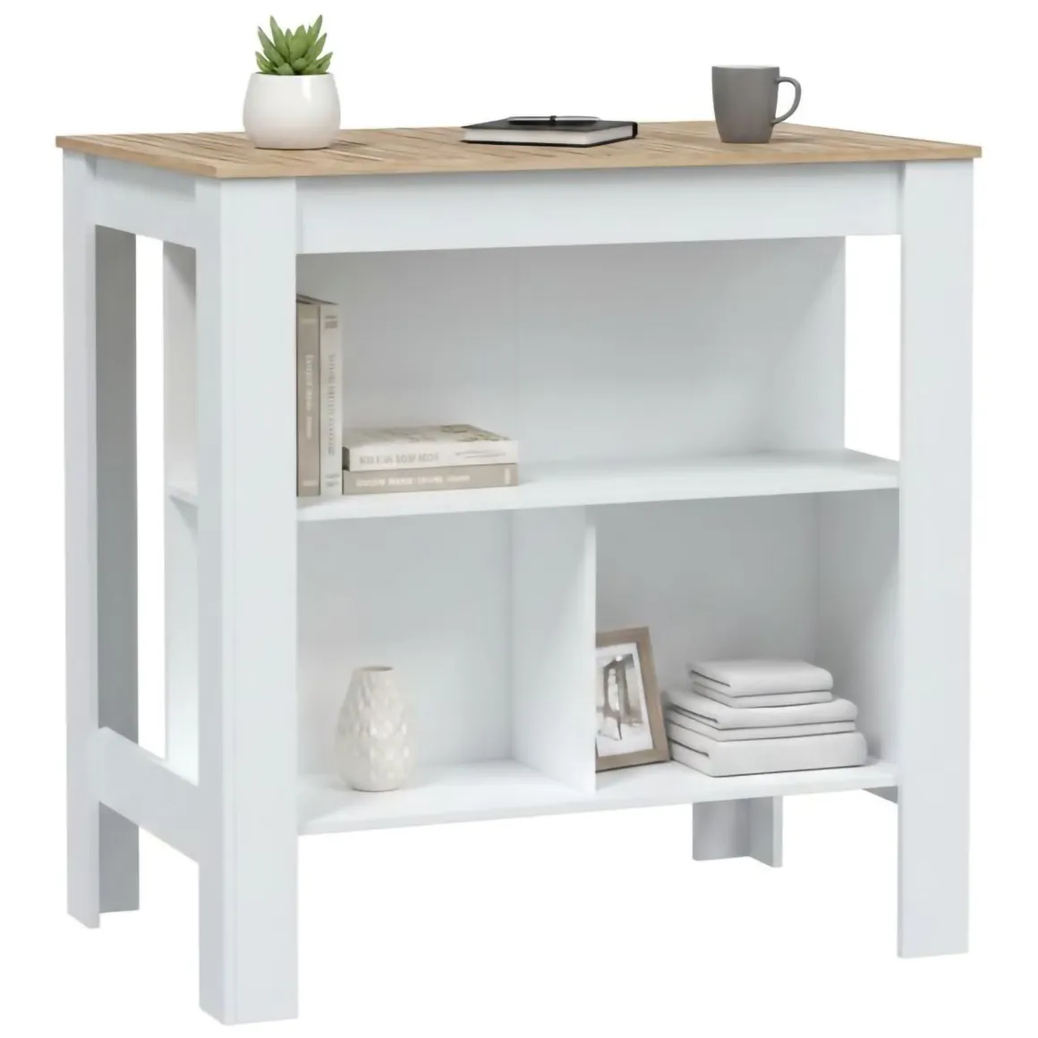 Tavolo scaffale rettangolare 6 posti bianco e rovere 103x67cm - Barzano