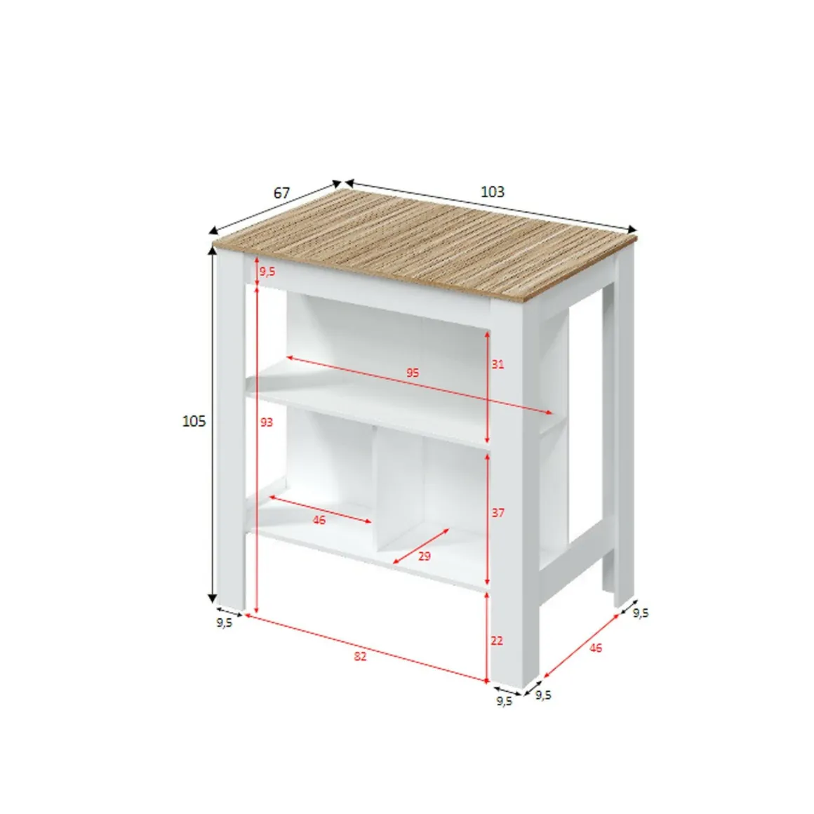 Tavolo scaffale rettangolare 6 posti bianco e rovere 103x67cm - Barzano