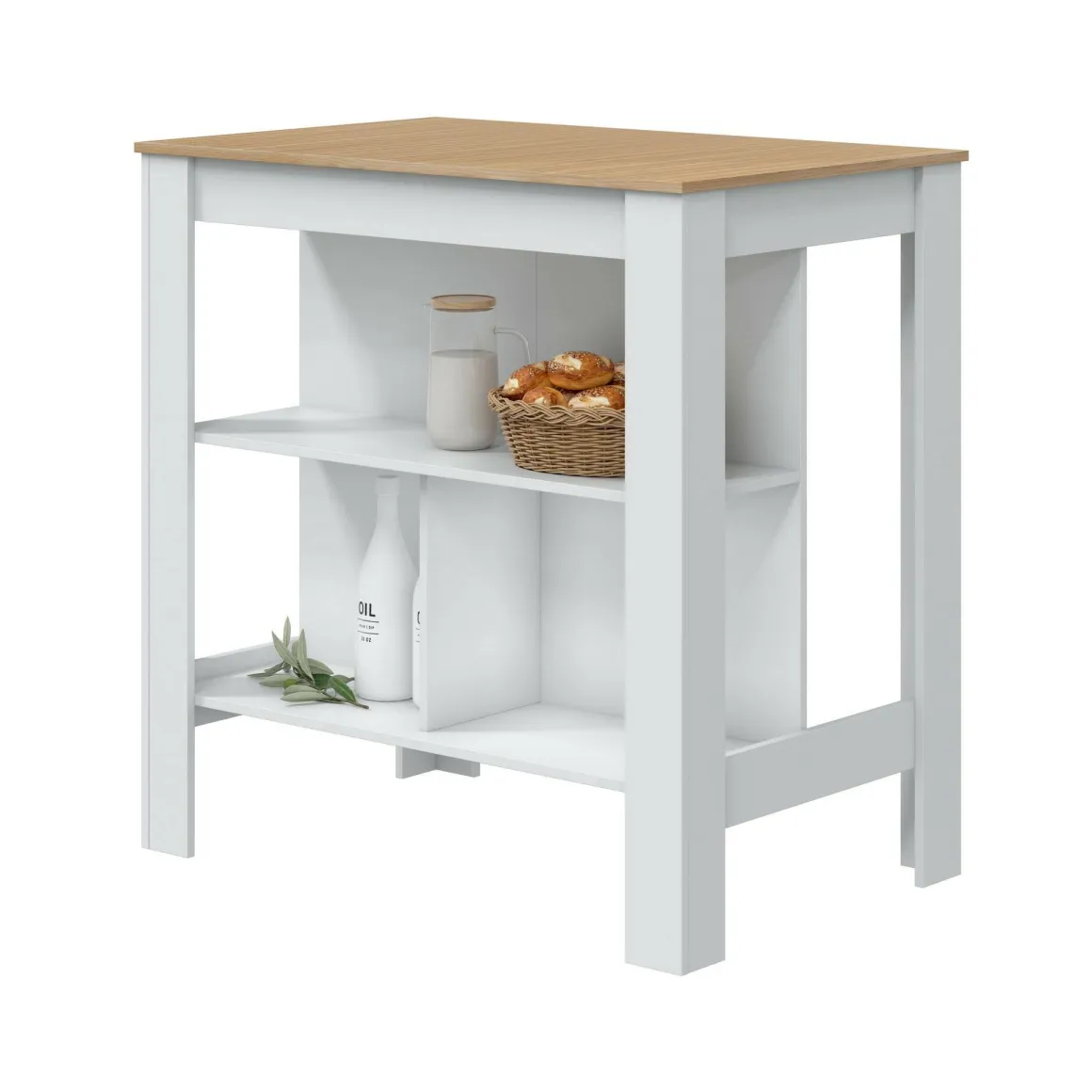 Tavolo scaffale rettangolare 6 posti bianco e rovere 103x67cm - Barzano