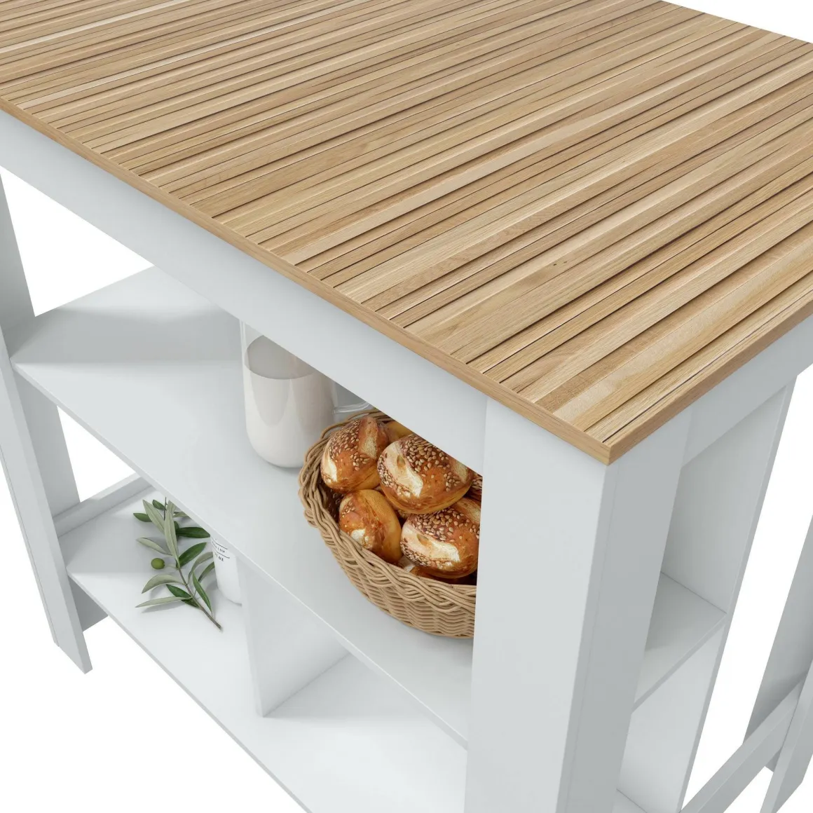 Tavolo scaffale rettangolare 6 posti bianco e rovere 103x67cm - Barzano