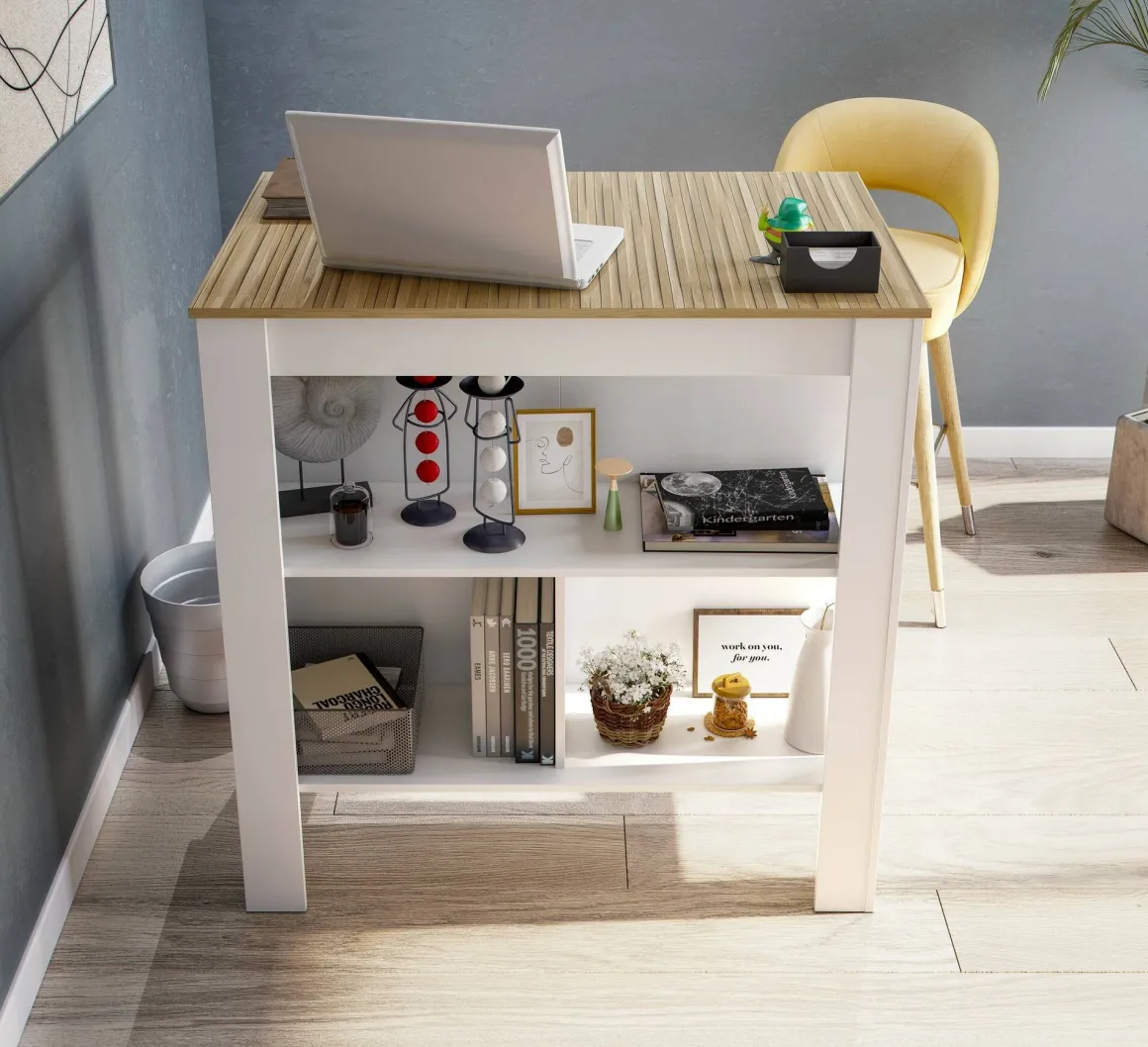 Tavolo scaffale rettangolare 6 posti bianco e rovere 103x67cm - Barzano