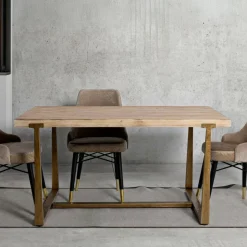 Tavoli Fissi > Dmora Tavolo vintage rettangolare 9 posti oro e marrone 180x90cm - Kazimir Marrone, Oro