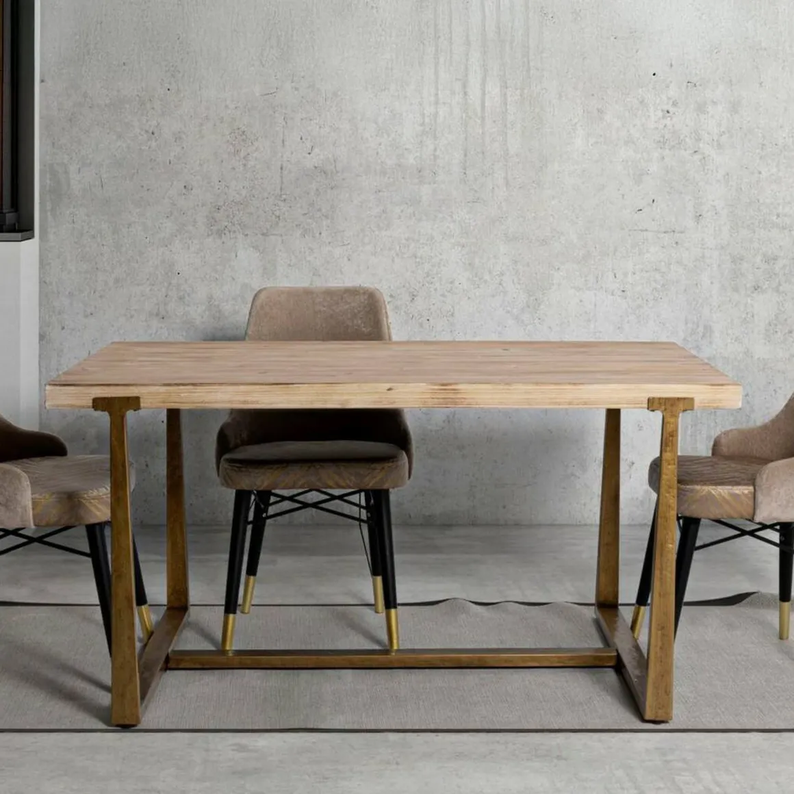 Tavolo vintage rettangolare 8 posti oro e marrone 150x90cm - Kazimir