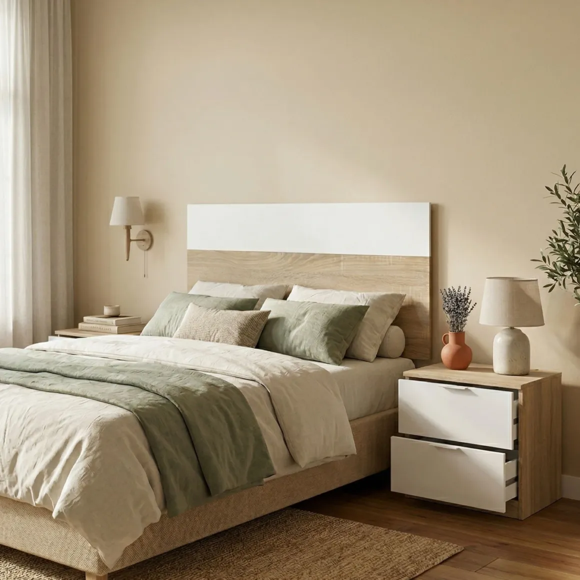 Testiera Aleangy, 100h50 cm, Rovere e Bianco