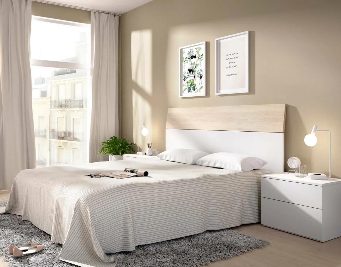 Testiera letto Acros, 161x4h100 cm, Bianco e Rovere